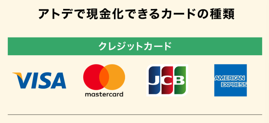 ATODEで現金化できるカードブランド