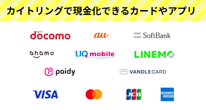 カイトリングで現金化できるカード・アプリ一覧