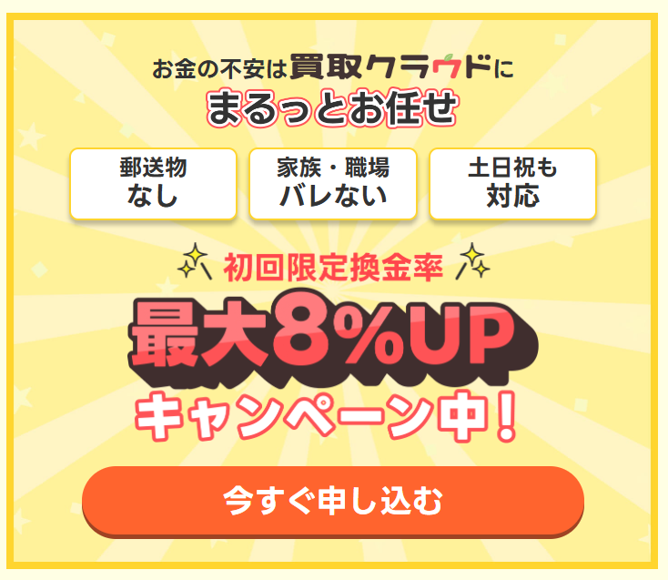 買取クラウドの最大8%UPキャンペーンの詳細