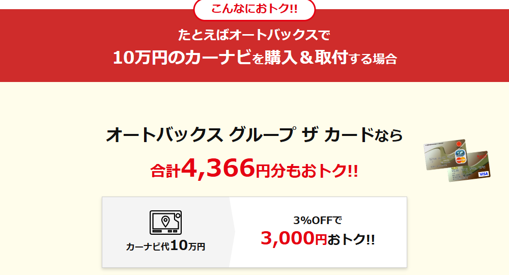 オートバックスで10万円のカーナビを購入・取付する場合の例