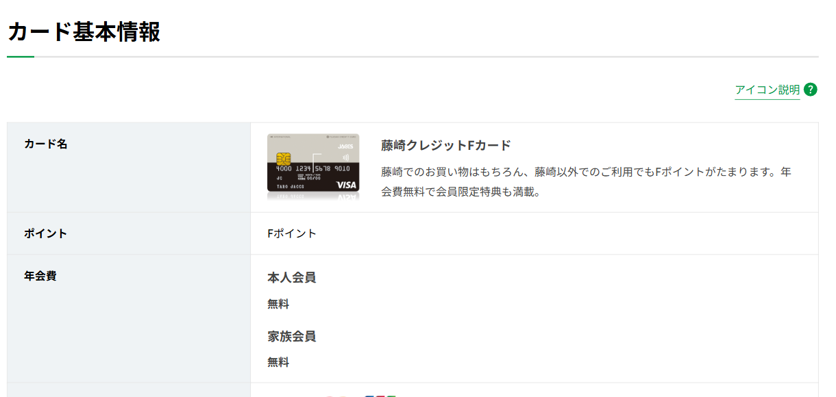 藤崎クレジットFカードのカード基本情報（ポイント・年会費）