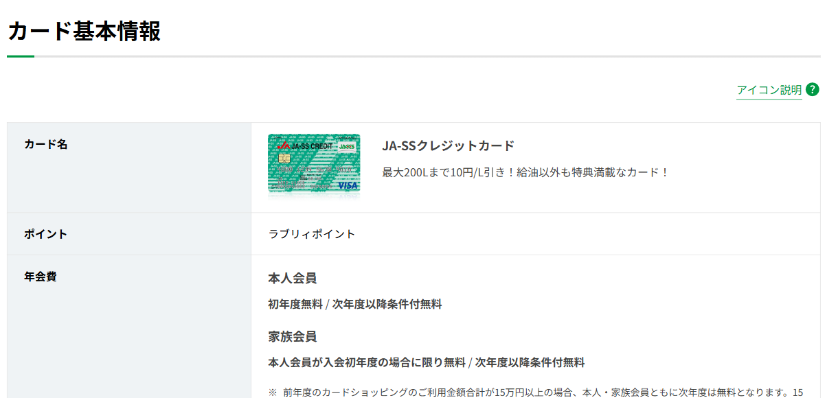 JA-SSクレジットカードのカード基本情報（ポイント・年会費）