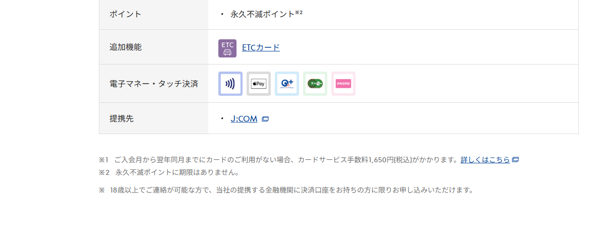 J:COMMUNITY Cardセゾンのページの基本情報（ポイント・提携先）