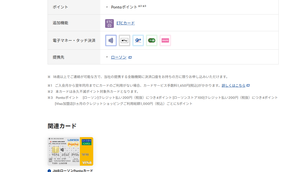 ローソンPontaカード Visaのページの基本情報（ポイント・提携先）