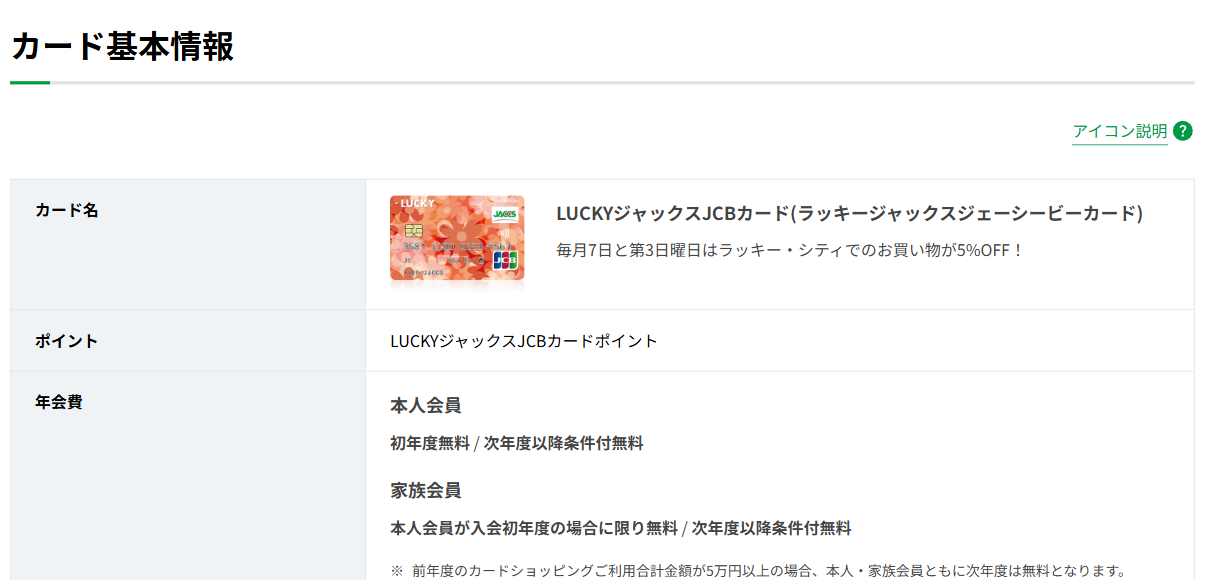 LUCKYジャックスJCBカードのカード基本情報（年会費）