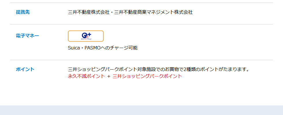 三井ショッピングパークカード《セゾン》のページの基本情報（ポイント・提携先）