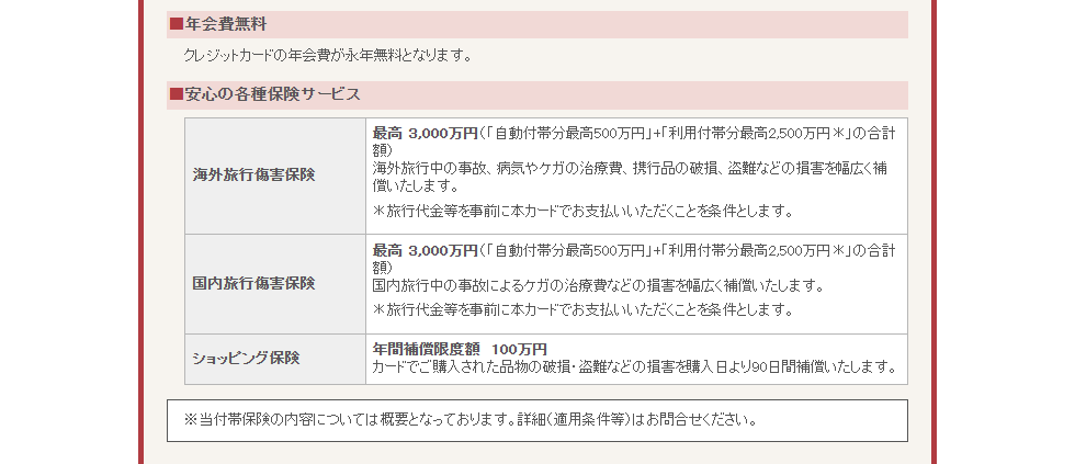 日本福祉大学同窓会カードのページのサービス＆特典（年会費と保険）