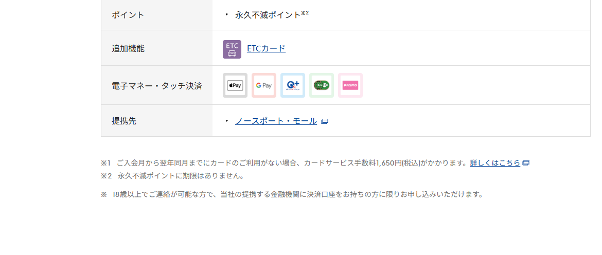 Northportカードセゾンのページの基本情報（ポイント・提携先）