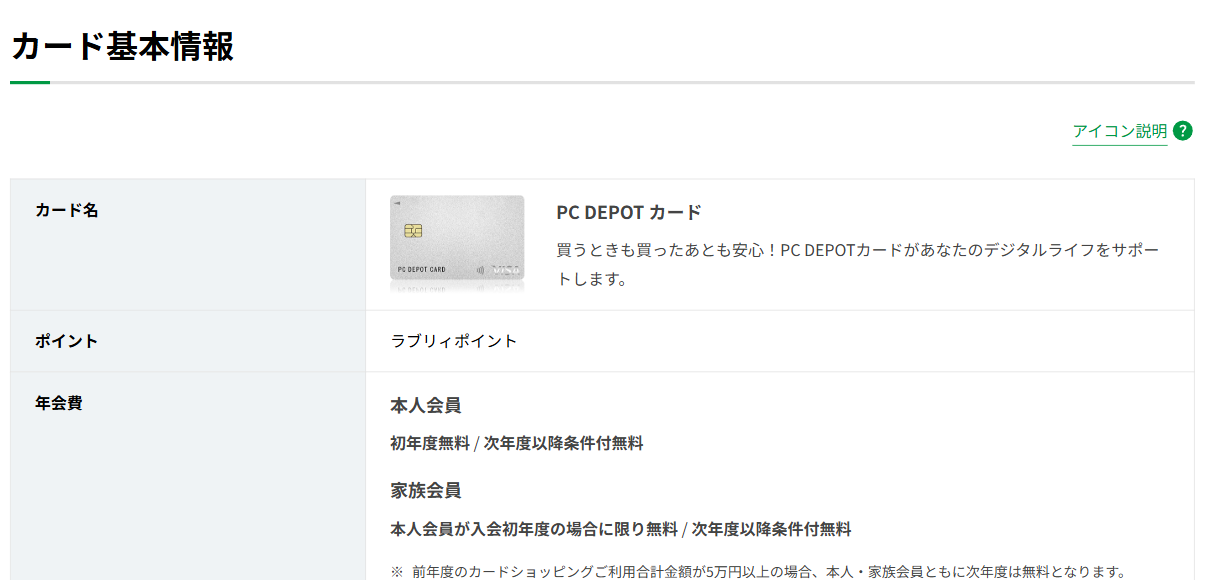 PC DEPOT カードのカード基本情報（ポイント・年会費）
