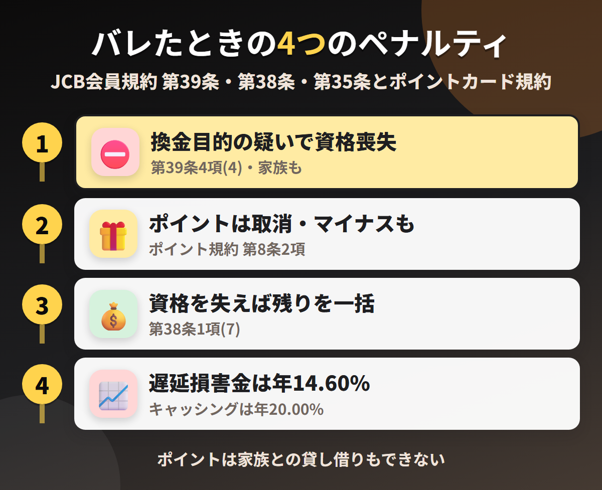 しずてつLuLuCaで現金化がバレたときの4つのペナルティ。換金目的の疑いによる資格喪失、ポイントの取消、資格喪失による一括、遅延損害金年14.60%