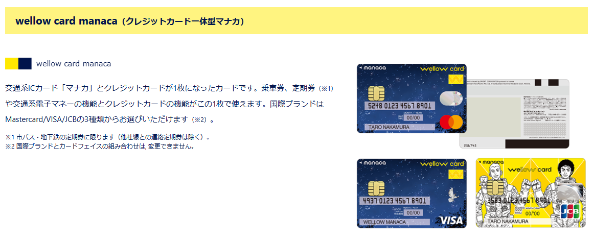 wellow card manaca（クレジットカード一体型マナカ）