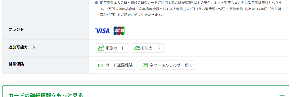WINTER PLUSカードのカード基本情報（ブランド・付帯保険）