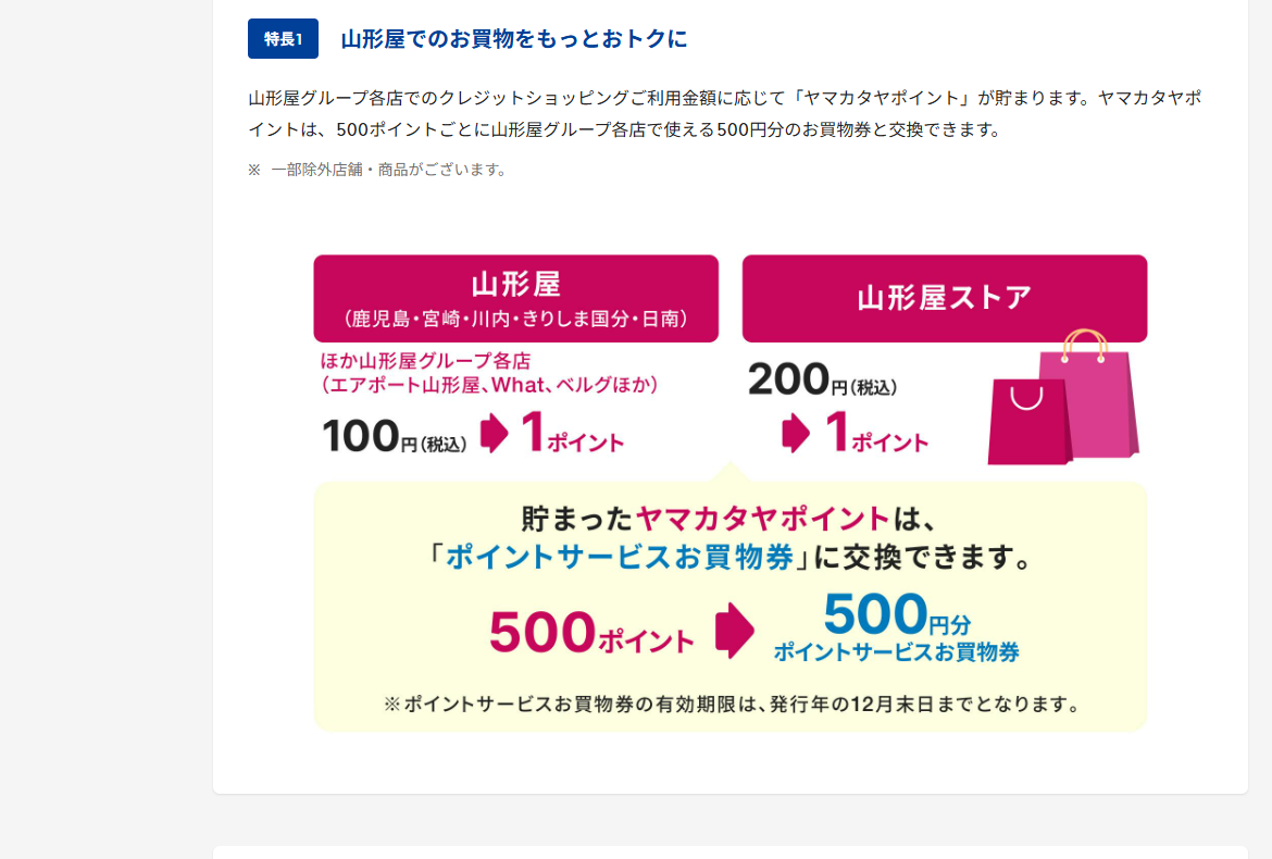 ヤマカタヤカードのページのカードの特長
