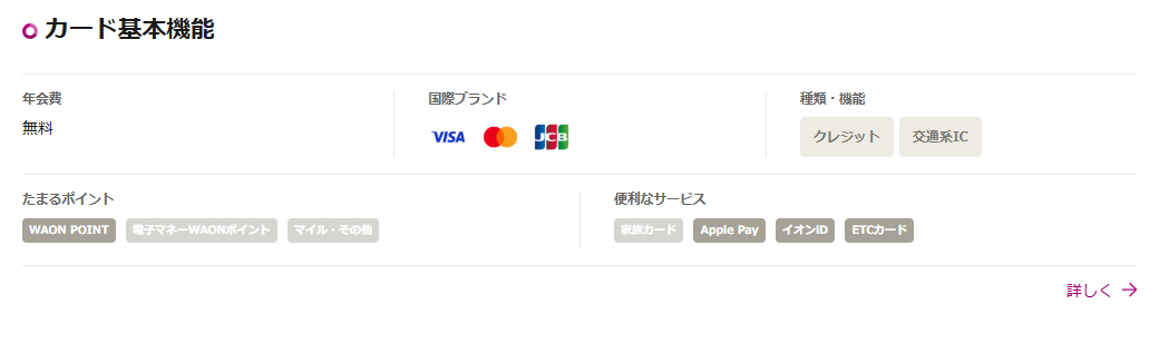 イオンSuicaカードのカード基本機能（年会費・国際ブランド・たまるポイント）