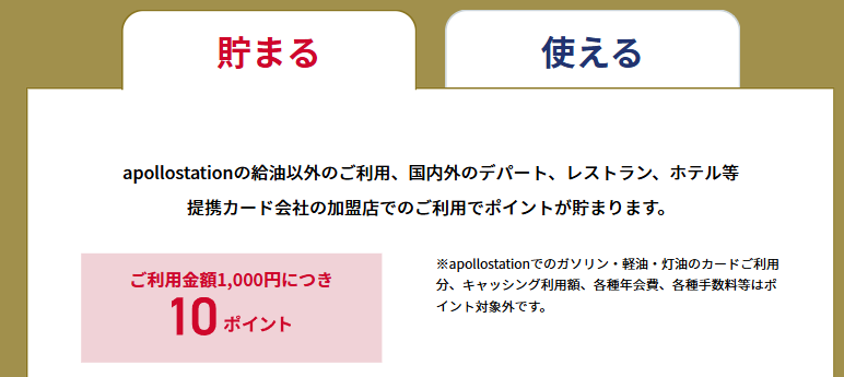 apollostation THE GOLDの公式ページ:apollostationでのガソリン・軽油・灯油の利用分は