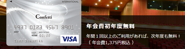カンフェティカードの券面と年会費