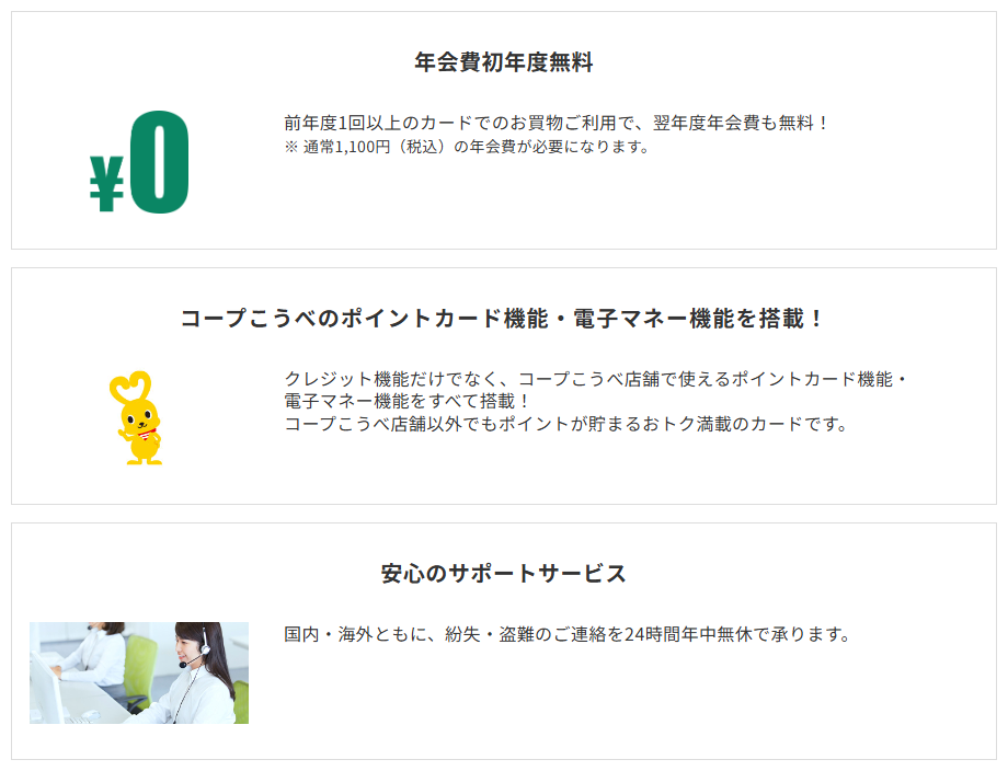 三井住友カードのコーピークレジットカードのページのカードの特徴