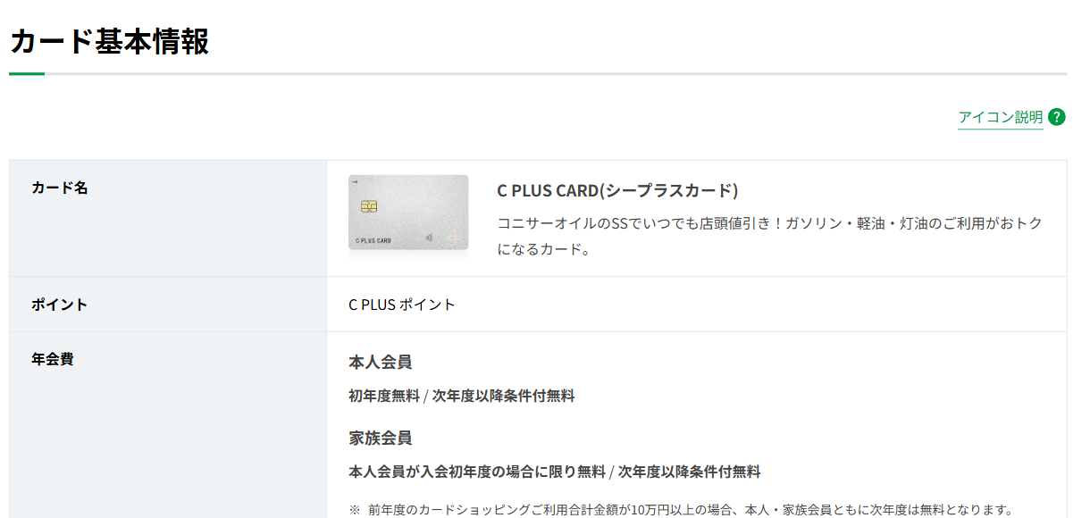 C PLUS CARDのカード基本情報（ポイント・年会費）