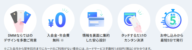 DMM JCBカードの公式ページ：1年間カードの利用がないと、カードサービス手数料1,650円