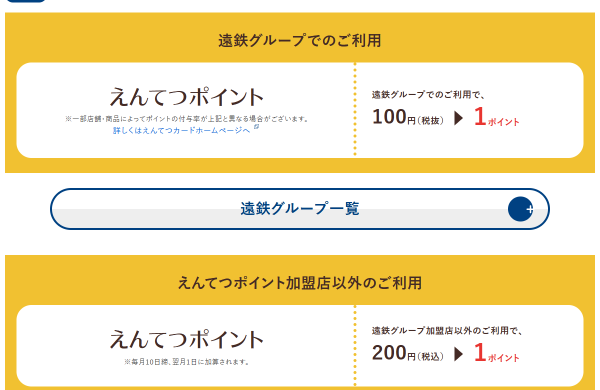 えんてつポイントの貯まり方（遠鉄グループ・加盟店以外）
