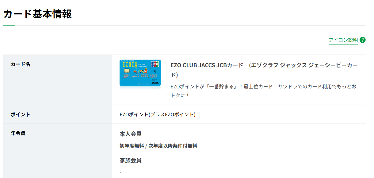 EZO CLUB JACCS JCBカードのカード基本情報（ポイント・年会費）