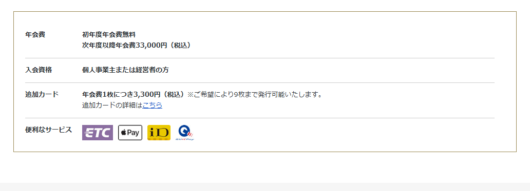 freeeセゾンプラチナビジネスカードの年会費などの基本情報