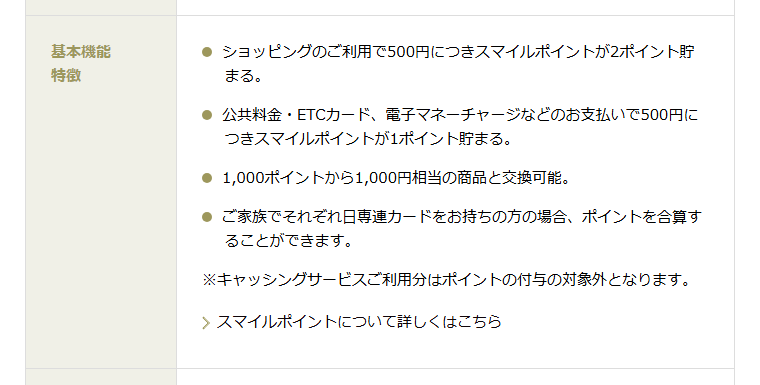 Fukurumカードの公式ページ：キャッシングの利用分は、スマイルポイントの対象外