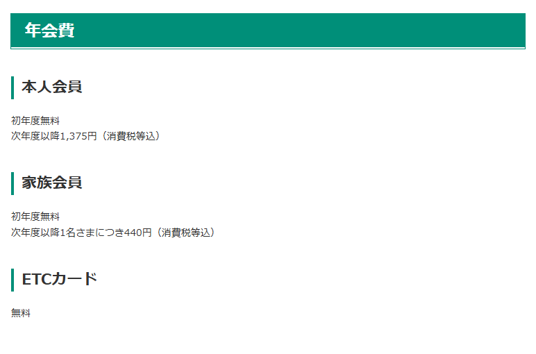 HaLuCaの年会費（初年度無料・次年度以降1,375円）