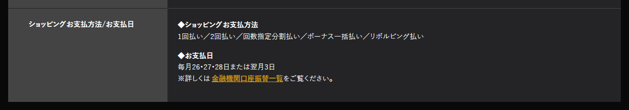 HYDE CARDの公式ページ：ショッピングお支払方法/お支払日 ◆ショッピング