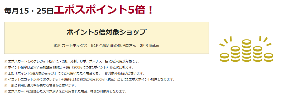イコットニコットエポスカードの公式ページ:イコットニコットの対象ショップで、毎月15日・25日はエポス