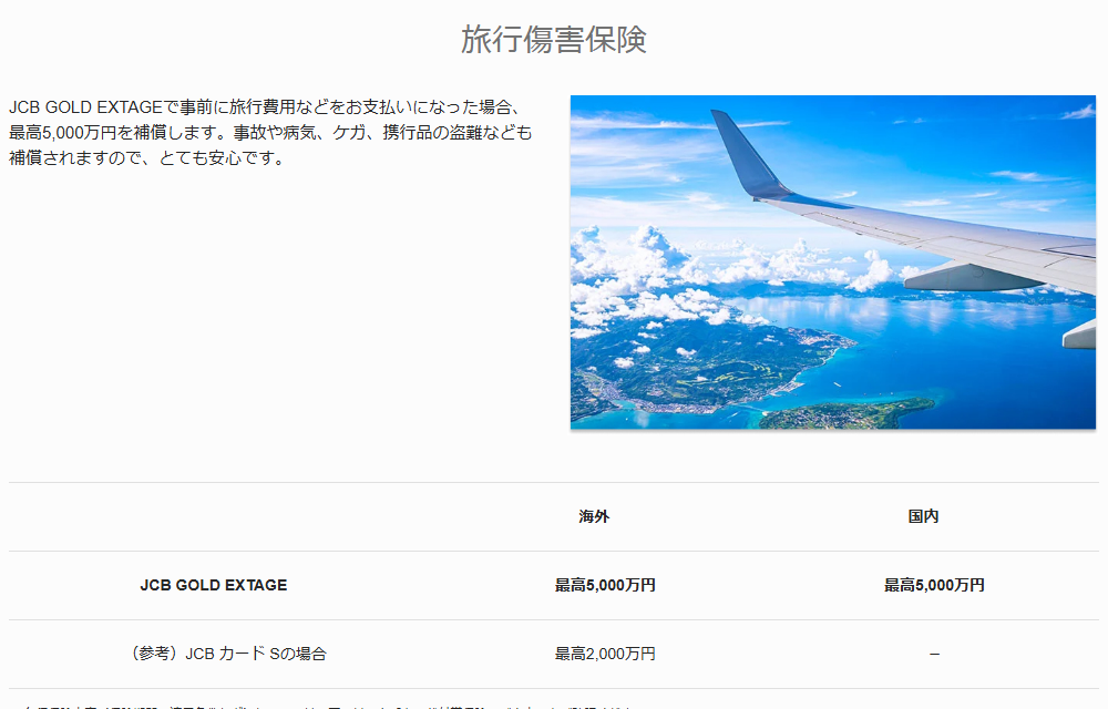 GOLD EXTAGEの公式ページ：旅行代金などを事前にカードで払うと、旅行傷害保険は最高5,0