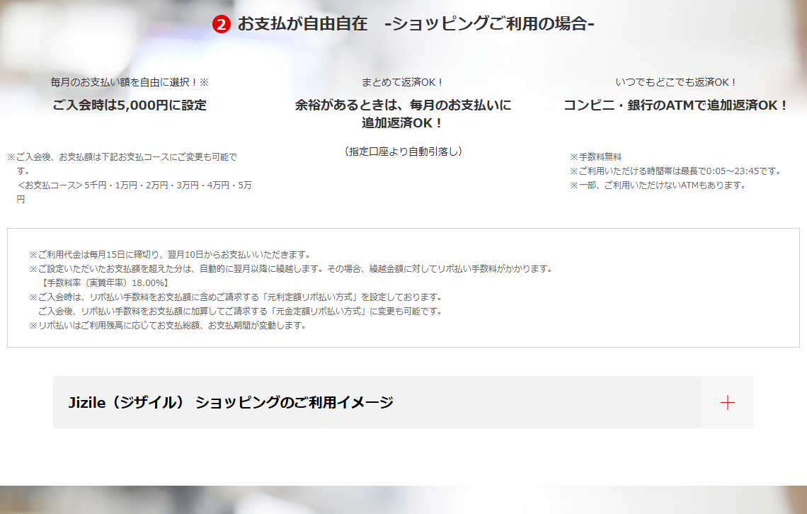 Jizile（ジザイル）のページのカードの特長（続き）
