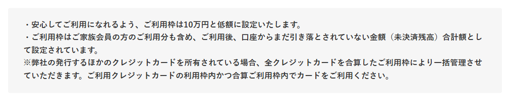九州VISAバーチャルカードの公式ページ：利用枠は10万円と低めに設定されている