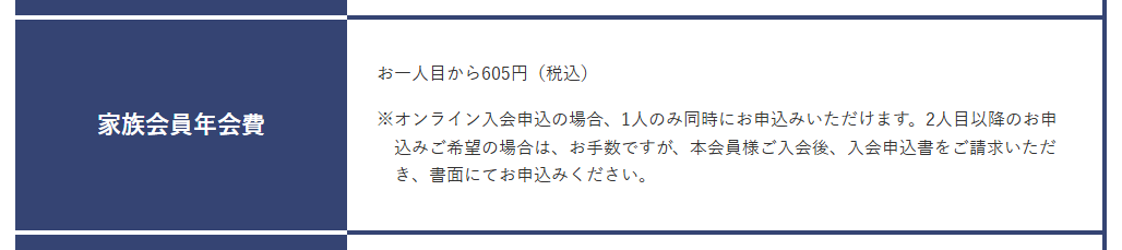 VISAクラシックカードAの公式ページ：家族会員の年会費は、1人目から605円
