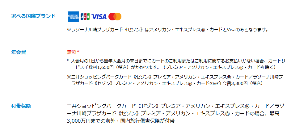 ラゾーナ川崎プラザカード《セゾン》の年会費などの基本情報