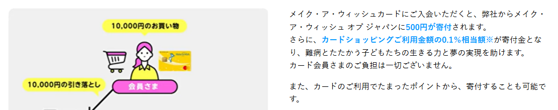 メイク・ア・ウィッシュカードの公式ページ：カードショッピングの利用額の0.1%相当が、メイク・ア・ウィ