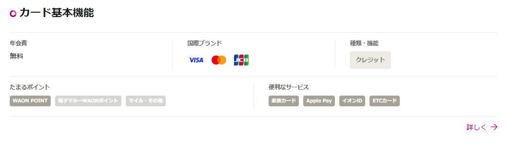 三菱商事エネルギー・イオンカードのカード基本機能（年会費・国際ブランド・たまるポイント）