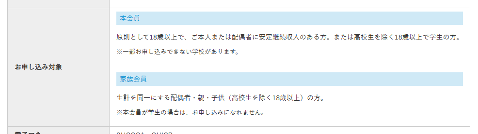 Melody plus JQの公式ページ：本会員が学生だと、家族カードは申し込めない