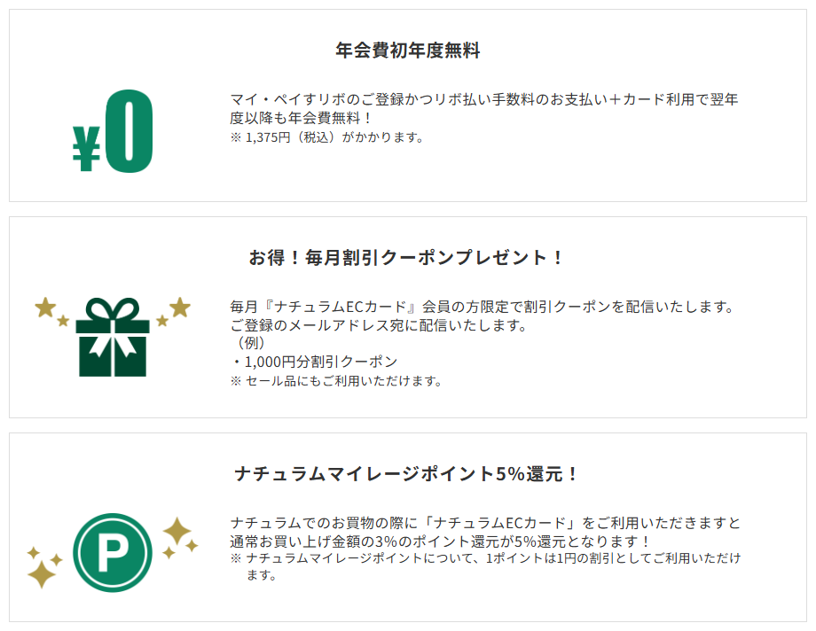 三井住友カードのナチュラムECカードのページのカードの特徴