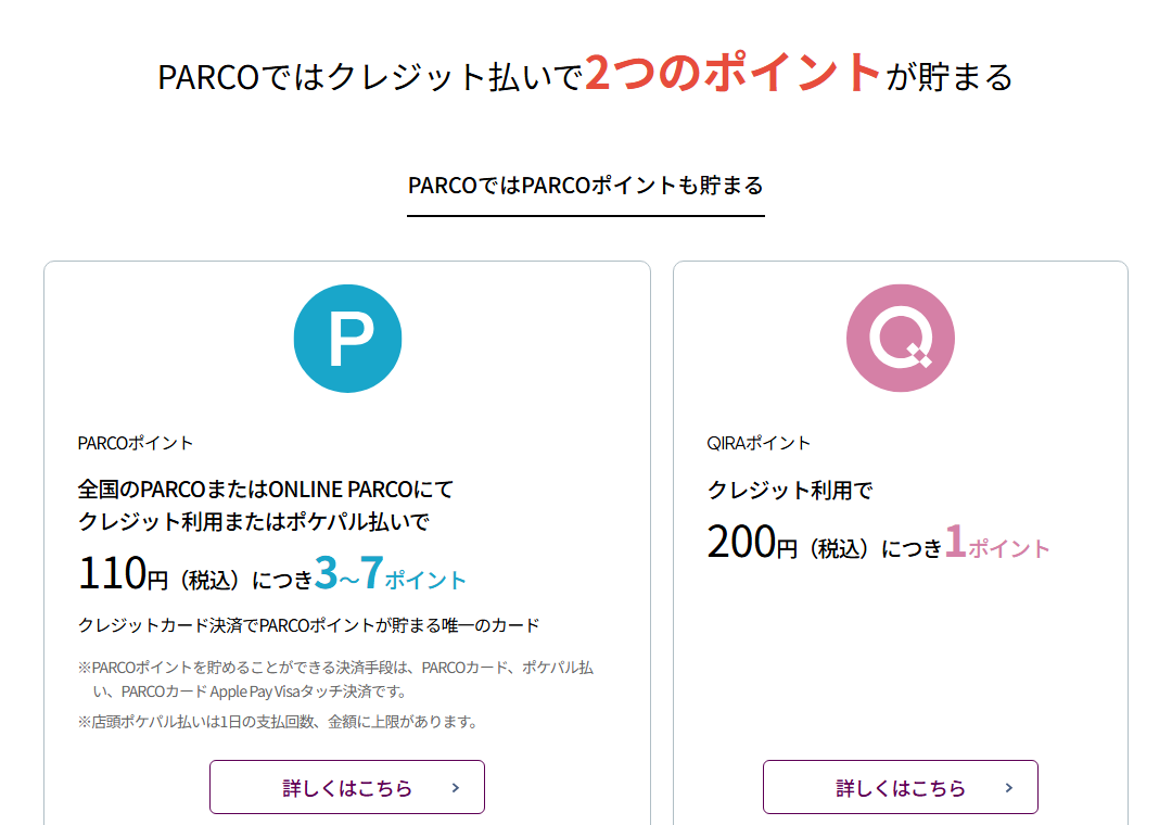 PARCOカードの公式ページ：PARCOでは、ランクに応じて110円（税込）につき3〜7ポ