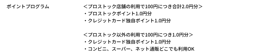 Prostock Professional Cardの公式ページ：プロストック店舗の利用は100円につき合計2.0円分、それ以