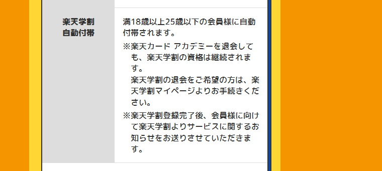 楽天カード アカデミーの公式ページ：楽天学割が自動でつくのは、満18歳以上25歳以下の会員
