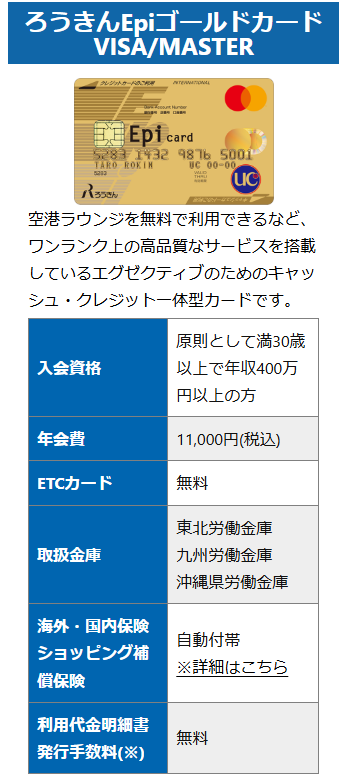 ろうきんEpiゴールドカード（キャッシュ・クレジット一体型）
