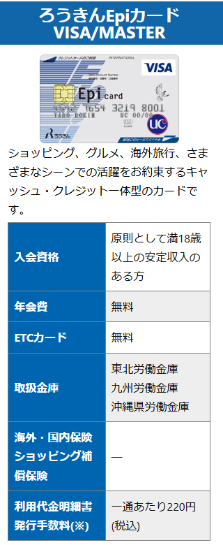 ろうきんEpiカード（キャッシュ・クレジット一体型）