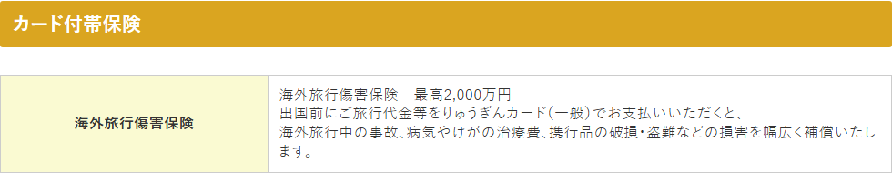りゅうぎんカード（一般）の公式ページ：海外旅行傷害保険