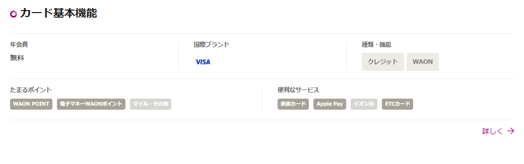 サンエックスカード（リラックマ）のカード基本機能（年会費・国際ブランド・たまるポイント）