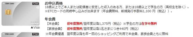 東和カードの年会費などの基本情報