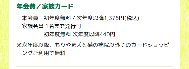 わんにゃん99メンバーズPLUSカードの年会費などの基本情報