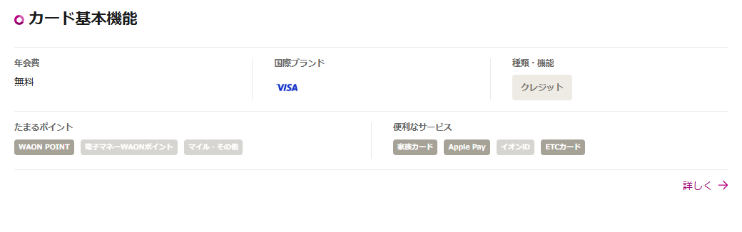 ワタミふれあいカードのカード基本機能（年会費・国際ブランド・たまるポイント）