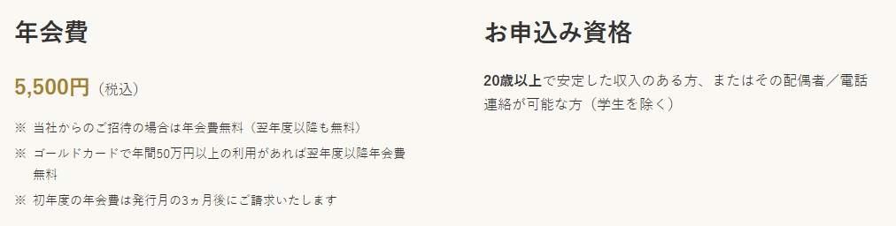 ゆめゴールドカードの年会費などの基本情報